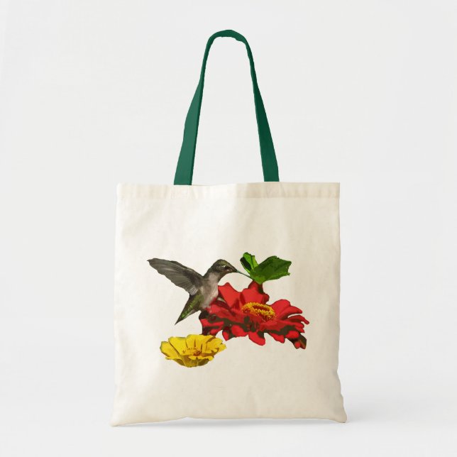 Hummingbird auf Zinnias Tragetasche (Vorne)