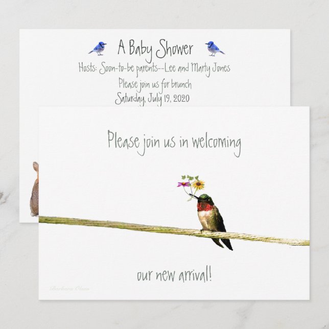 Hummingbird Baby Shower Einladung: geschlechtsneut Einladung (Vorne/Hinten)