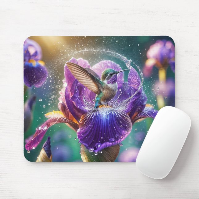 Hummingbird baden in einer Iris Mousepad (Mit Mouse)