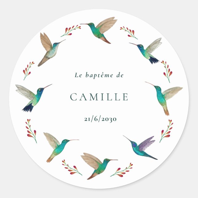 Hummingbird Baptism Runder Aufkleber (Vorderseite)