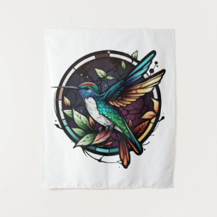 Hummingbird Bird Animal Portrait Gestaltete Glasku Wandteppich