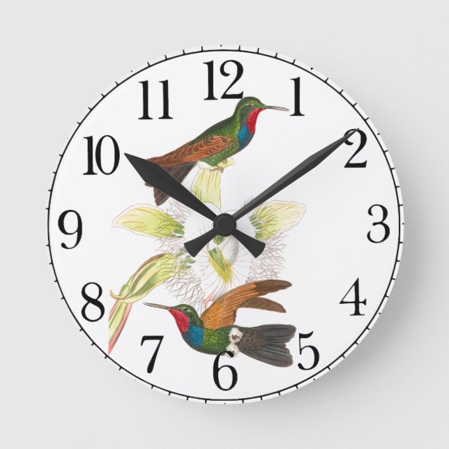 Hummingbird Bird Floral Wall Clock Runde Wanduhr (Vorderseite)