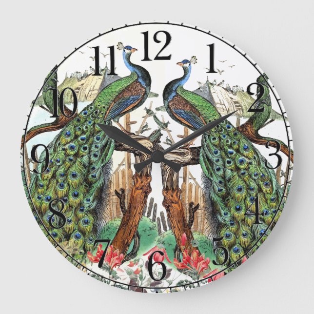 Hummingbird Bird Wildlife Animal Blume Wall Clock Große Wanduhr (Vorderseite)