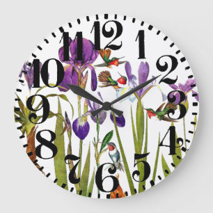 Hummingbird Birds Flowers Big Number Wall Clock Große Wanduhr