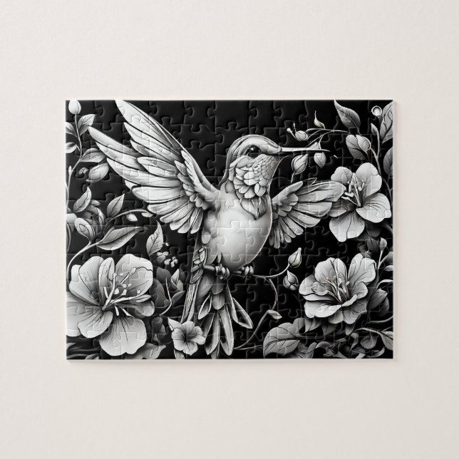 Hummingbird Black & White Tattoo Design (Horizontal)