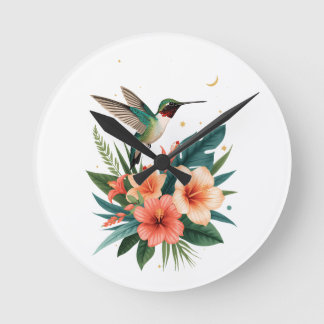 Hummingbird Bloom Tropical Wall Clock Runde Wanduhr