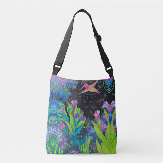 Hummingbird Blooms Crossbody Bag Tragetaschen Mit Langen Trägern (Vorderseite)