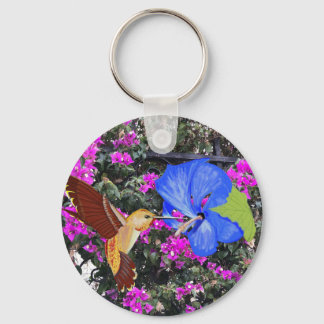 Hummingbird, Blue Hibiscus, & Bougainvillea Schlüsselanhänger