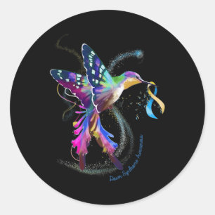Hummingbird Blue Ribbon Down Syndrome Awareness Runder Aufkleber