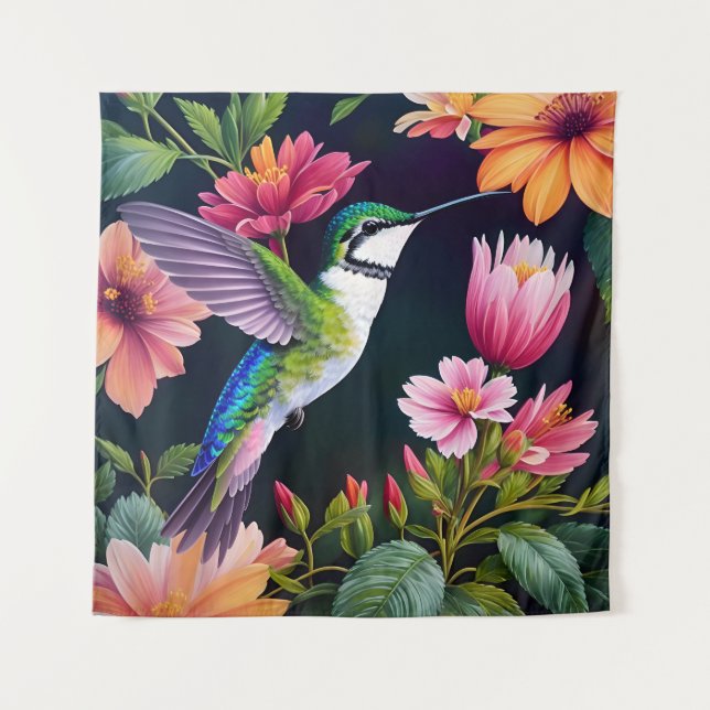 Hummingbird Blume Wandteppich (Vorderseite)