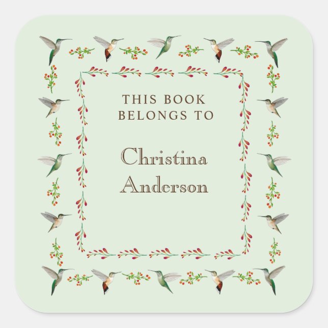  Hummingbird Bookplate Quadratischer Aufkleber (Vorderseite)