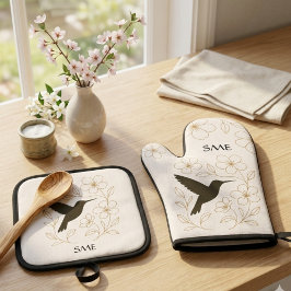 Hummingbird Botanical Personalized Kitchen Ofenhandschuh & Topflappen-Set