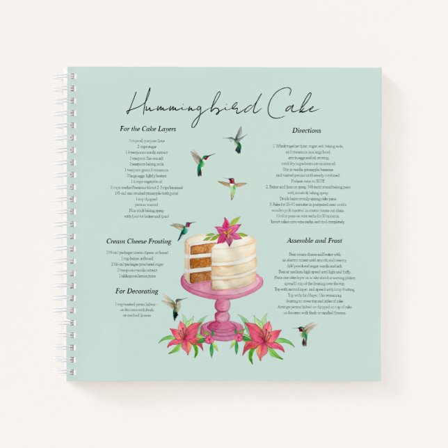 Hummingbird Cake Recipe Notebook Notizbuch (Vorderseite)