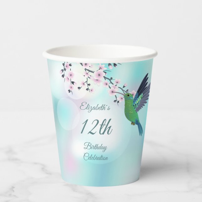 Hummingbird Cherry Blossom | Geburtstag eines Mädc Pappbecher (Vorderseite)
