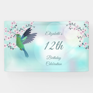 Hummingbird Cherry Blossom Girl's Birthday Banner