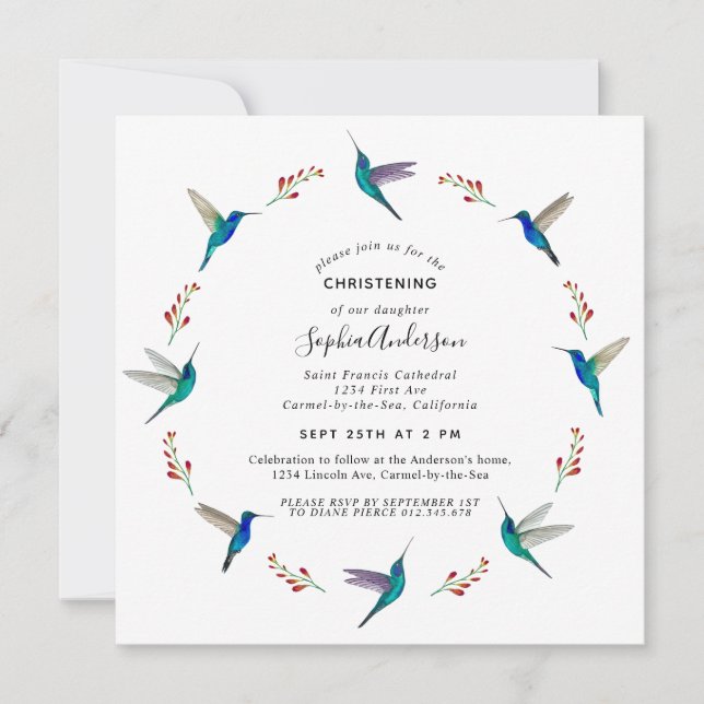 Hummingbird Christening Ankündigung (Vorderseite)