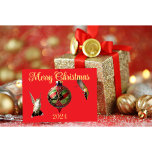 Hummingbird Christmas Card Karte<br><div class="desc">Hummingbird Weihnachtskarte mit Ruby-Throated Hummingbirds. Erstellt mit Foto von Audrey Wenzler von Audreys Kreationen und AI erstellt Ornament. Wenn du Kolibris Liebe, bin ich sicher, dass du diese Weihnachtskarte Liebe. Es ist eine Art.</div>