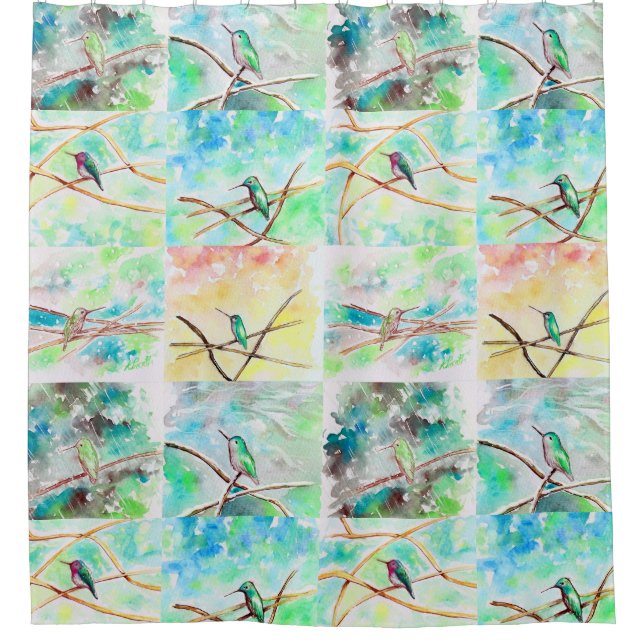 Hummingbird Collection Wasserfarben Duschvorhang (Vorderseite)