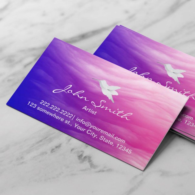 Hummingbird & Colorful Clouds Artist Business Card Visitenkarte (Von Creator hochgeladen)
