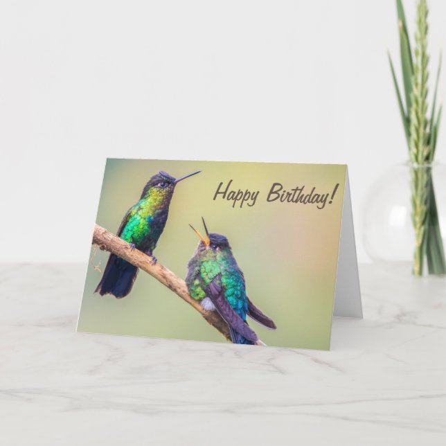 Hummingbird Couple spricht glücklich zum Geburtsta Karte (Vorderseite)