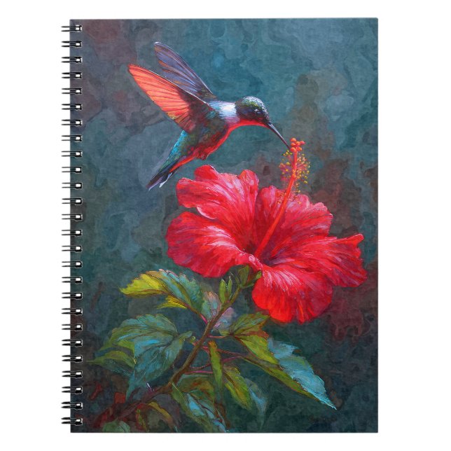 Hummingbird Crimson Hibiskus Notebook Notizblock (Vorderseite)