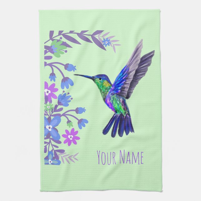 Hummingbird Design Botanische Blume Vogelliebhaber Geschirrtuch (Vertikal)