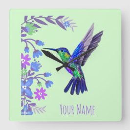 Hummingbird Design Botanische Blume Vogelliebhaber Quadratische Wanduhr