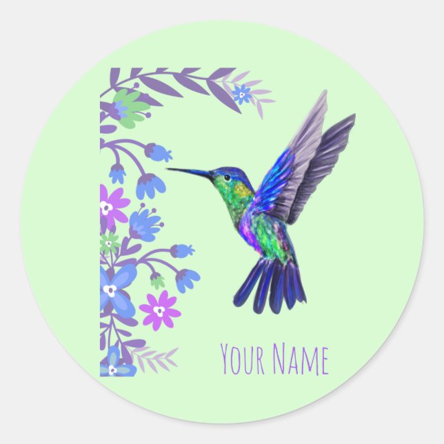 Hummingbird Design Botanische Blume Vogelliebhaber Runder Aufkleber (Vorderseite)