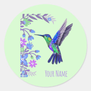 Hummingbird Design Botanische Blume Vogelliebhaber Runder Aufkleber