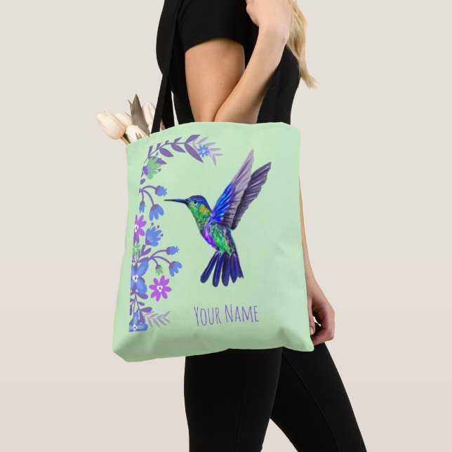 Hummingbird Design Botanische Blume Vogelliebhaber Tasche (Von Nahem)