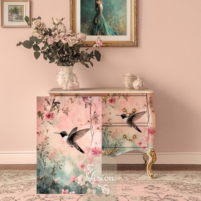 Hummingbird Dreams, ätherisch Abstrakte Blume Seidenpapier (Hummingbird Dreams, Ethereal Bird and Floral Art Decoupage Tissue Paper.)