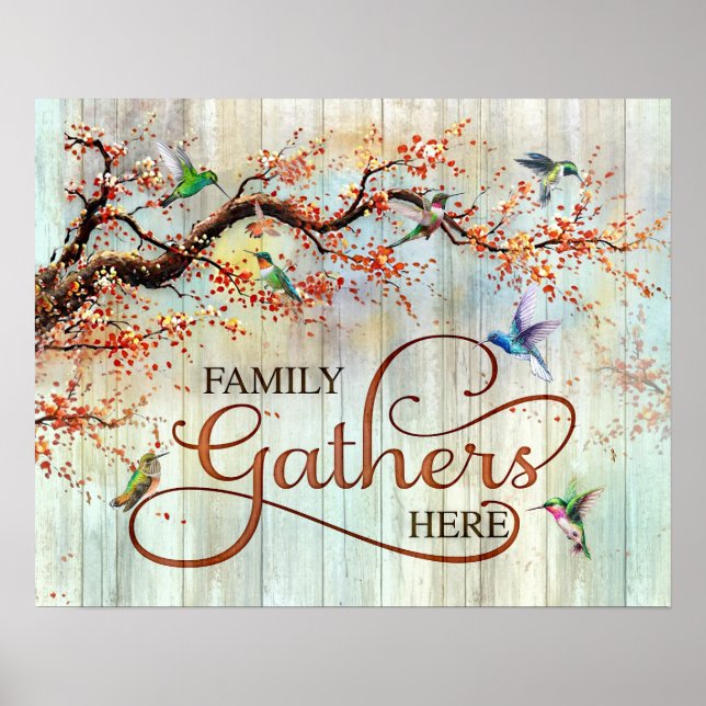 Hummingbird Family Gathers Hier Hauswärme Geschenk Poster (Vorne)