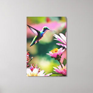 Hummingbird fliegt zu einer Blume Canvas Print Leinwanddruck