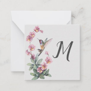 Hummingbird Floral Custom Initial Mitteilungskarte