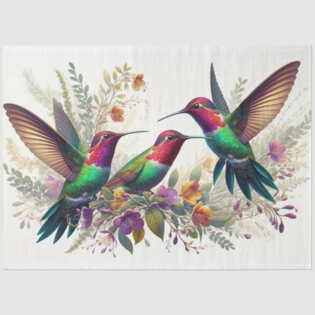 Hummingbird Floral Fauna Dekoupage Seidenpapier (Vorderseite)