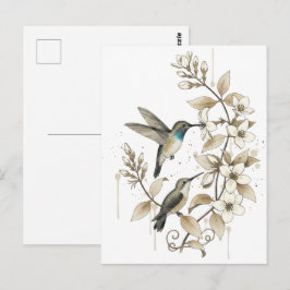 Hummingbird & Floral Postcard - Watercolor Art Postkarte