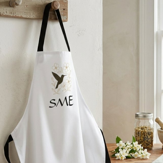 Hummingbird Flower Garden Apron Schürze (Hummingbird floral monogram apron)