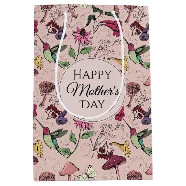 Hummingbird & Flowers Mothers Day Photo Mittlere Geschenktüte (Vorderseite)