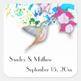 Hummingbird & Fuchsia Personalisierte Hochzeitstic Quadratischer Aufkleber