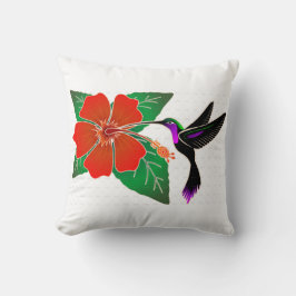 Hummingbird Füttre aus der Blume des Roten Hibisku Kissen