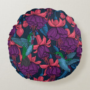 Hummingbird garden in purple and blue rundes kissen