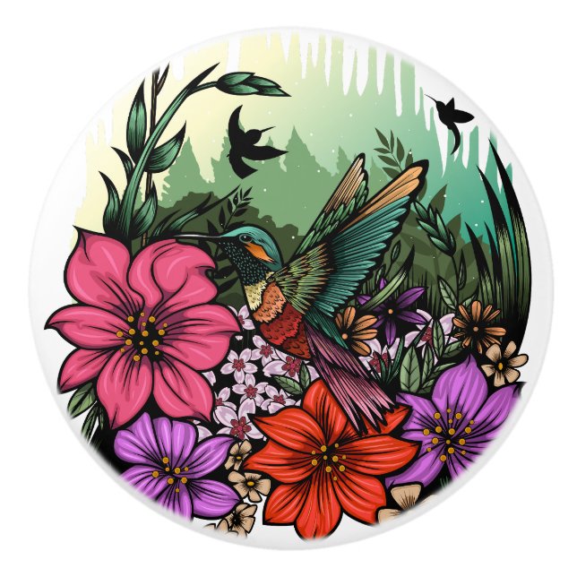 Hummingbird Garten Keramikknauf (Vorderseite)