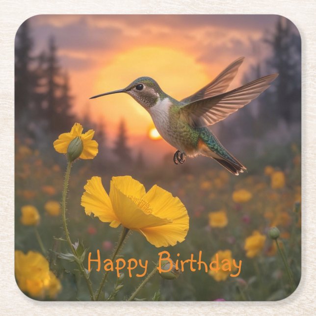 Hummingbird Geburtstag Rechteckiger Pappuntersetzer (Vorderseite)