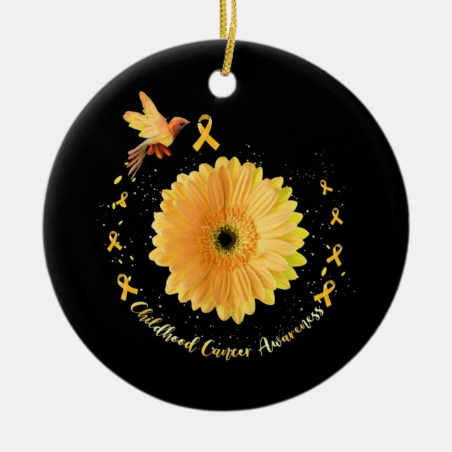 Hummingbird Gelbe Sonnenblume Kinderkrebs Keramik Ornament (Vorne)