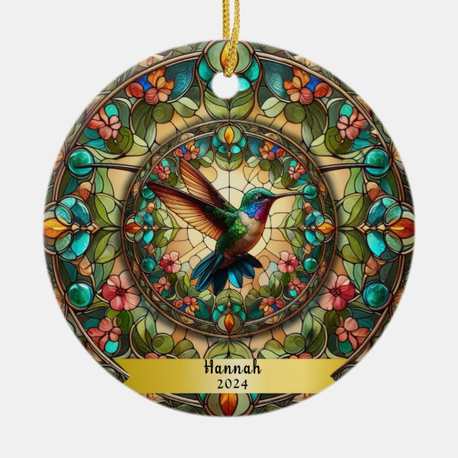 Hummingbird gesteinigtes Glas Personalisiert ausse Keramik Ornament (Vorne)
