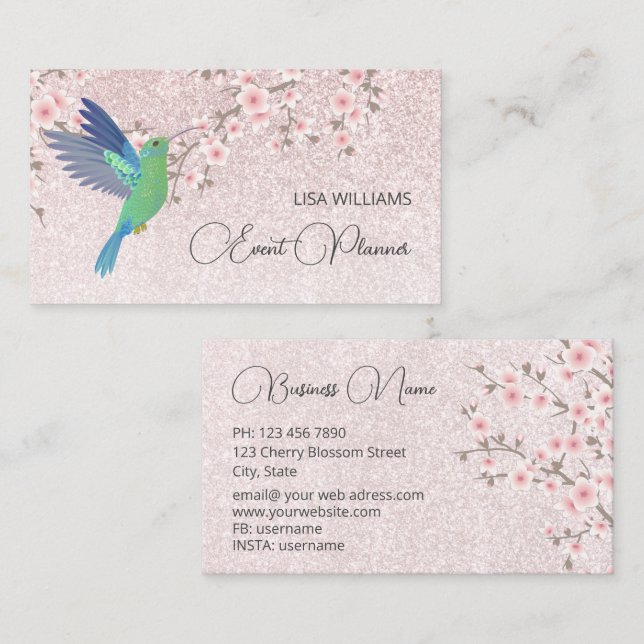 Hummingbird Girly Shiny Business Card Visitenkarte (Vorne/Hinten)