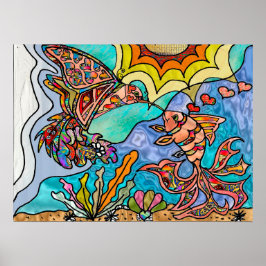 Hummingbird Goldfish Reflection Fantasy Art Poster