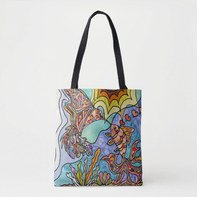 Hummingbird Goldfish Reflection Fantasy Art Tasche (Vorderseite)