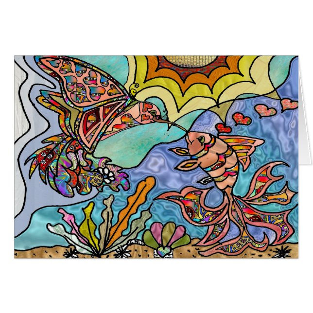 Hummingbird Goldfish Reflection Fantasy Card (Vorderseite (Horizontal))