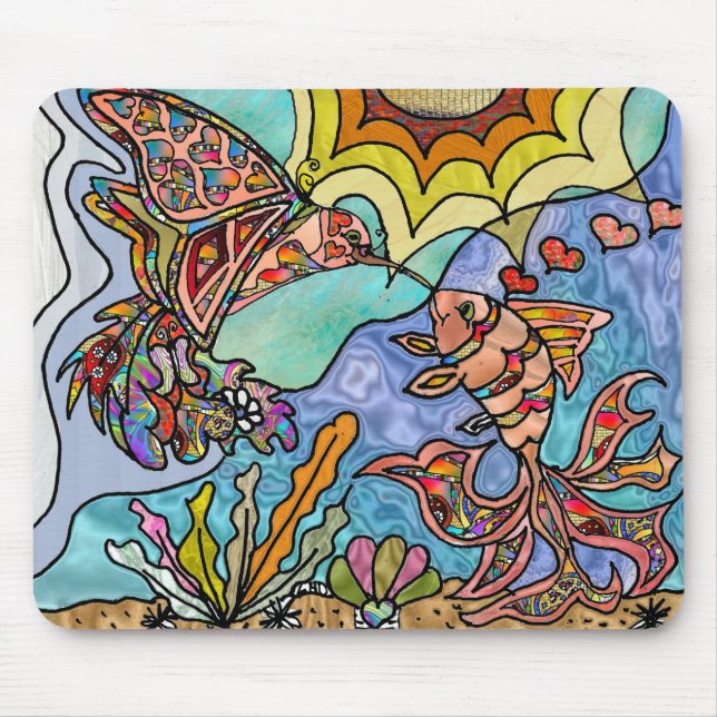 Hummingbird Goldfish Reflection Fantasy Mousepad (Vorne)